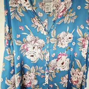 Catherines Teal and Pink Floral Blouse